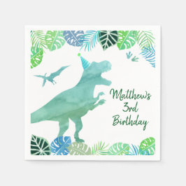 T-Rex Dinosaur Greenery Birthday Pappersservett