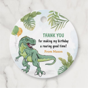T-Rex Dinosaur Greenery Birthday Tack Gåvor Etiketter