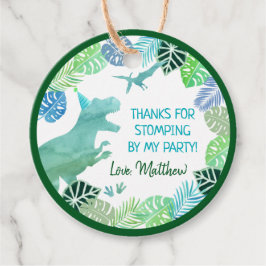 T-Rex Dinosaur Greenery Birthday Tack Gåvor Etiketter