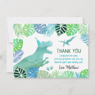 T-Rex Dinosaur Greenery Birthday Tack Kort