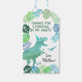 T-Rex Dinosaur Greenery Birthday Tack Presentetikett
