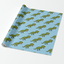 T-Rex Dinosaur Grönt Blue Sömless Mönster Presentpapper