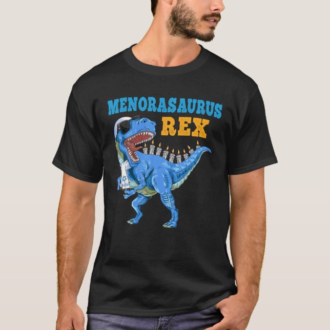 T Rex Dinosaur Hanukkah Menorasaurus Rex Funny T Shirt (Framsida)