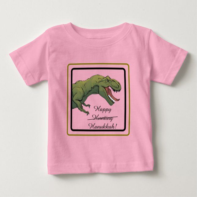 T-Rex Dinosaur Hanukkah Unisex Baby Outfit T Shirt (Framsida)