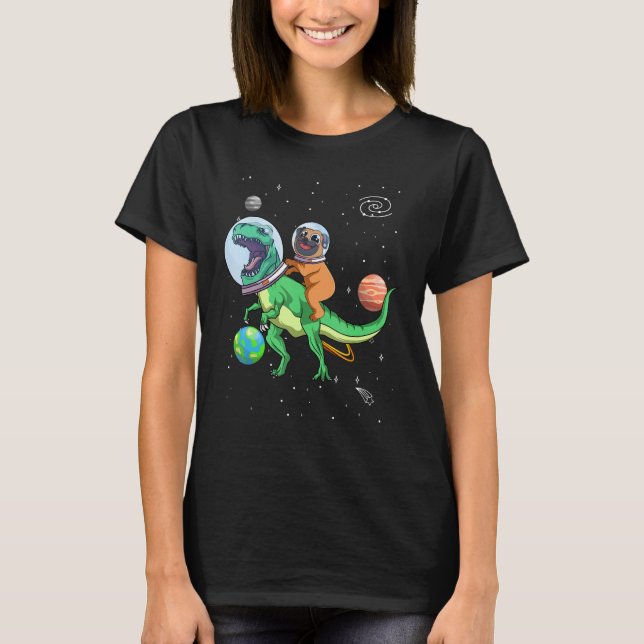 T Rex Dinosaur in Rymden Astronaut Hund Pu Shirt (Framsida)