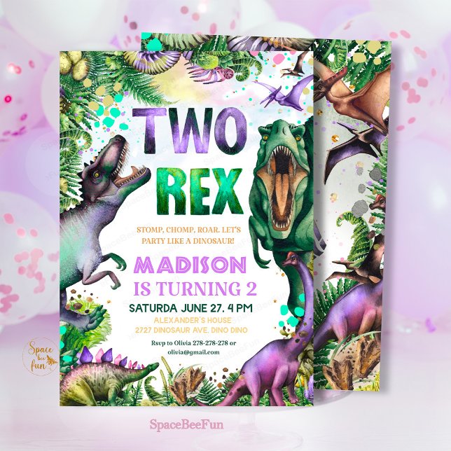 T-Rex dinosaur inbjudan Dinosaurie fest födelsedag (Dinosaur TWO Rex Invitation,Boy Dinosaur Party,birthday invitation Dino,Tropical Two rex birthday,di)
