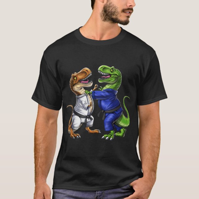 T-Rex Dinosaur Jiu-Jitsu Brottare T Shirt (Framsida)