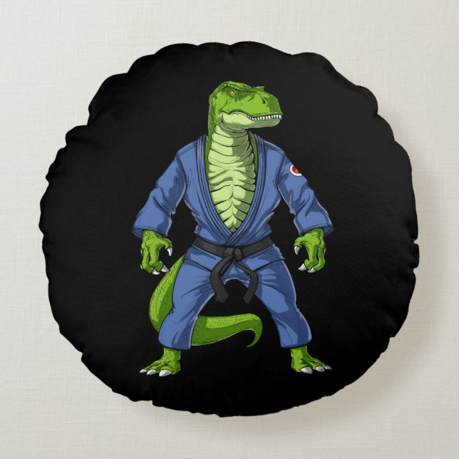 T-Rex Dinosaur Jiu-Jitsu Rund Kudde (Framsidan)