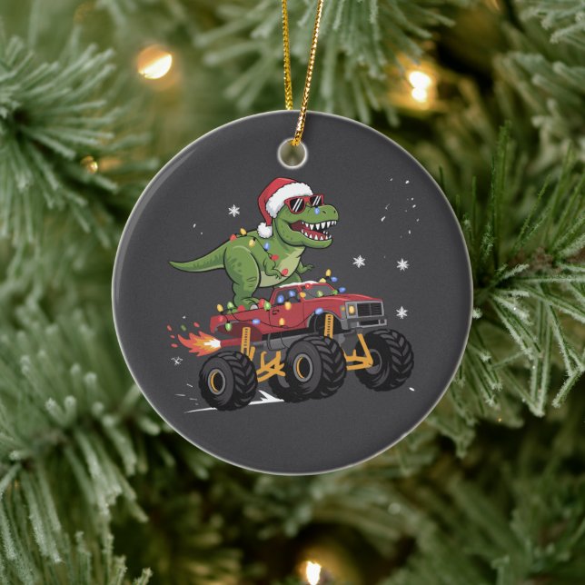 T-Rex Dinosaur Jul Monster Truck  Julgransprydnad Keramik (Träd)