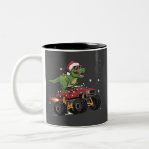 T-Rex-dinosaur jul monstertruck Två-Tonad Mugg