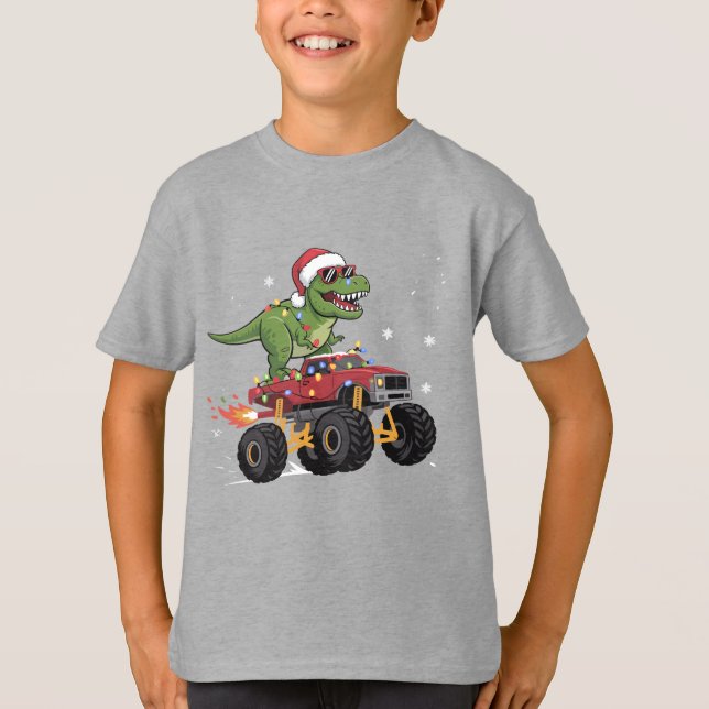 T-Rex Dinosaur-julmonster Lastbil T Shirt (Framsida)
