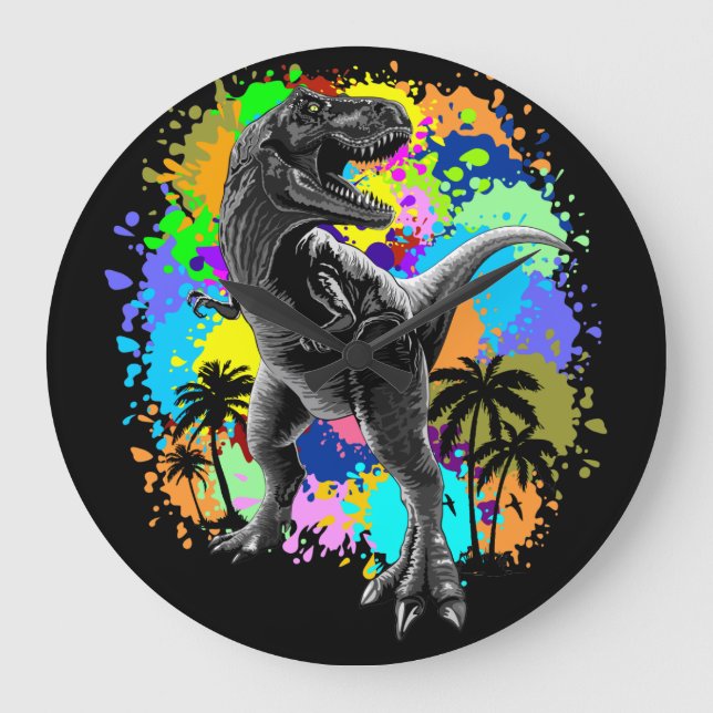 T-Rex Dinosaur Jurassic Reptile Acrylic Wall Wall  Stor Klocka (Framsida)
