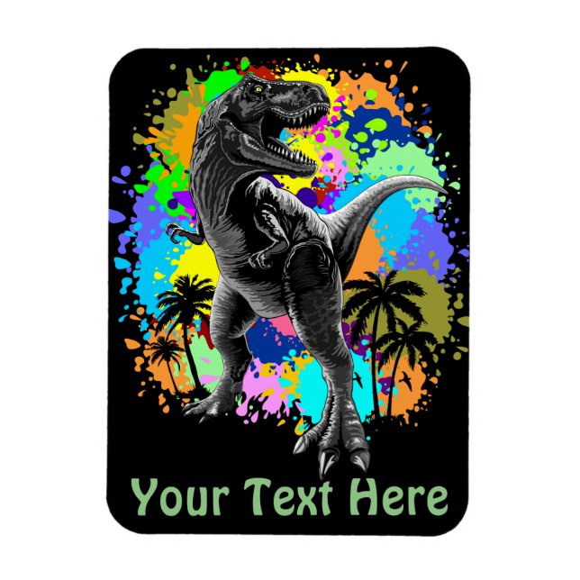 T-Rex Dinosaur Jurassic Reptile on Surreal Rainbow Magnet (Vertikal)