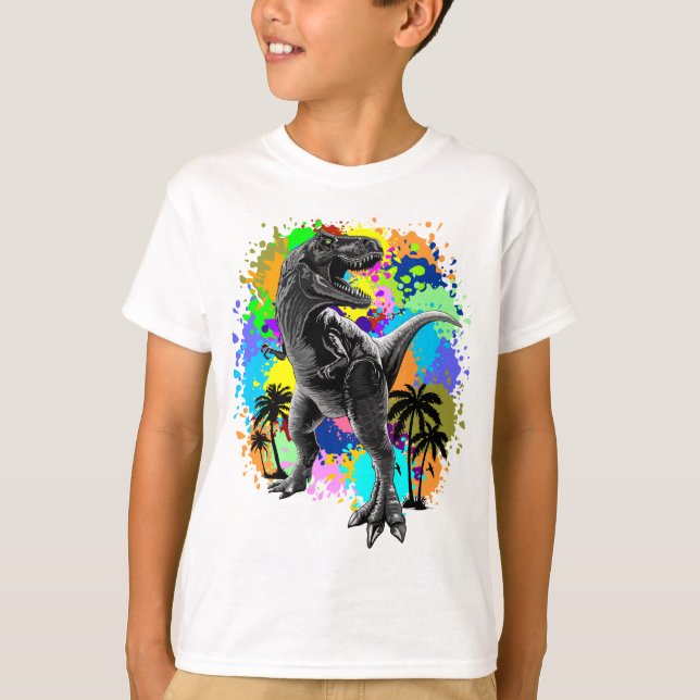 T-Rex Dinosaur Jurassic Reptile på färgstreck T Shirt (Framsida)