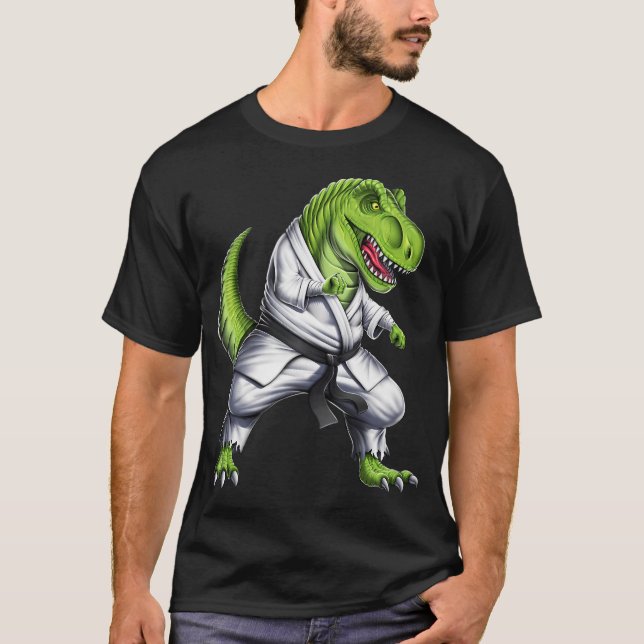 T-Rex Dinosaur Karate Kämpe T Shirt (Framsida)
