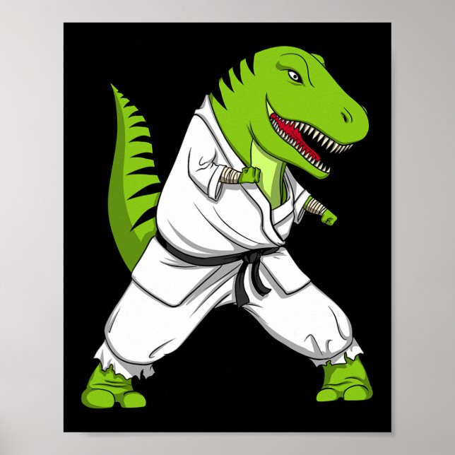 T-rex Dinosaur Karate Kickboxing Martial Arts Jiu- Poster (Framsidan)