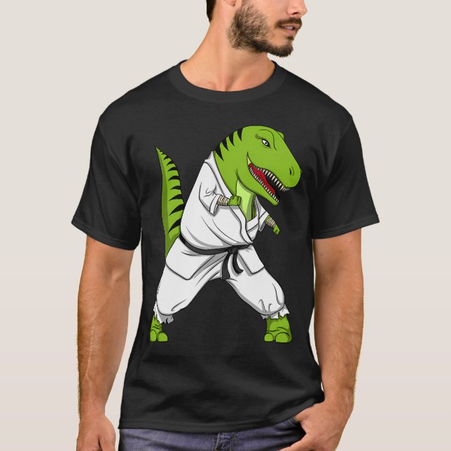 T-Rex Dinosaur Karate T Shirt (Framsida)