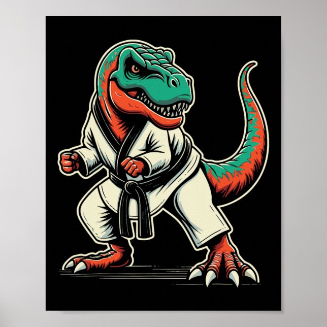 T-rex Dinosaur Karate Taekwondo Martial Arts Poster (Framsidan)