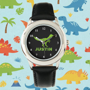 T rex dinosaur klocka personlig med barn namn
