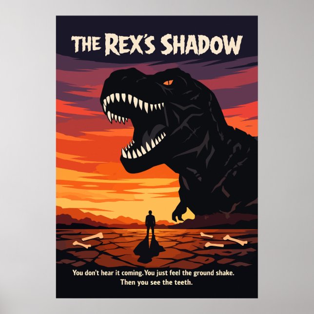 T-Rex Dinosaur Konst Solnedgång Poster (Framsidan)