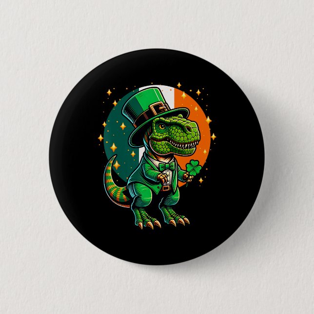 T-rex Dinosaur Leprechaun Irländsk St Patricks Day Knapp (Framsida)