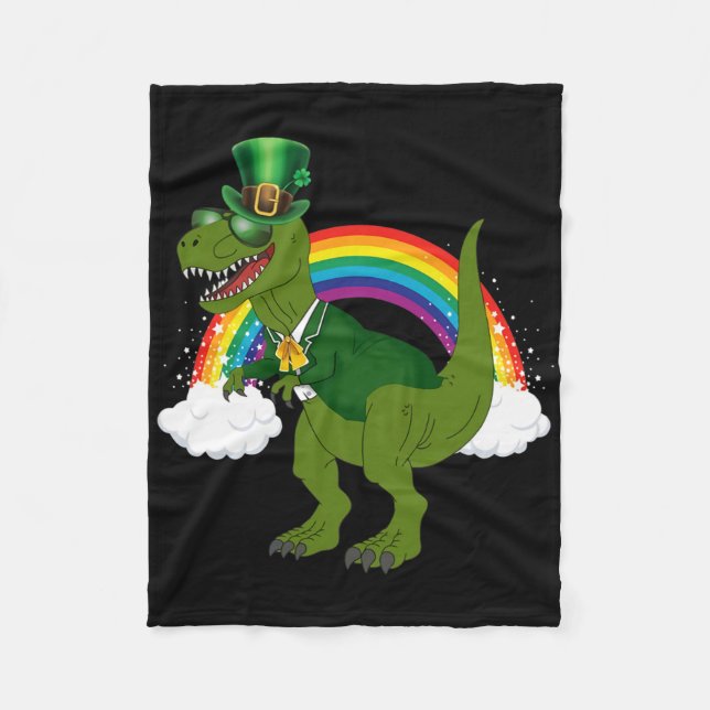 T-rex Dinosaur Leprechaun Regnbåge St Patricks Day Fleecefilt (Framsidan)