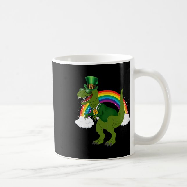 T-rex Dinosaur Leprechaun Regnbåge St Patricks Day Kaffemugg (Höger)