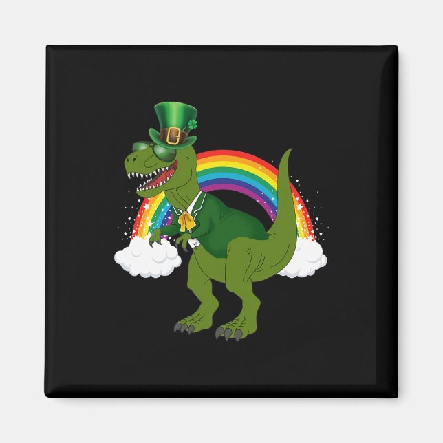 T-rex Dinosaur Leprechaun Regnbåge St Patricks Day Magnet (Framsidan)
