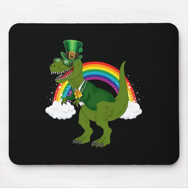 T-rex Dinosaur Leprechaun Regnbåge St Patricks Day Musmatta (Framsidan)