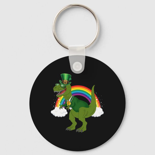 T-rex Dinosaur Leprechaun Regnbåge St Patricks Day Nyckelring (Framsida)