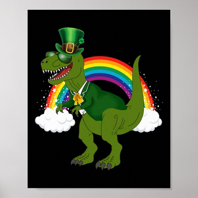 T-rex Dinosaur Leprechaun Regnbåge St Patricks Day Poster (Framsidan)