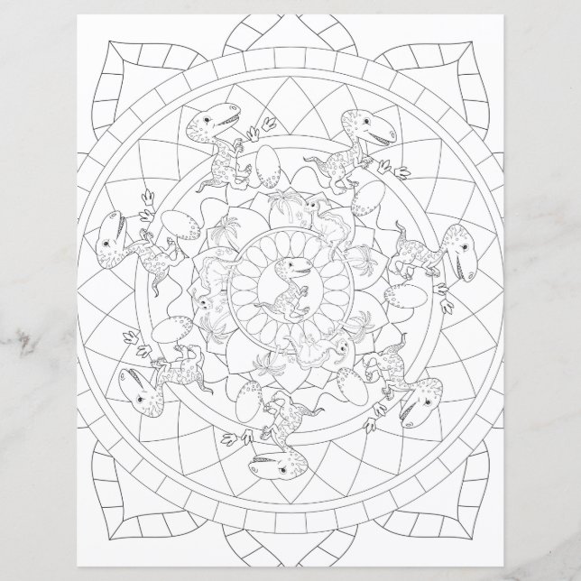 T Rex Dinosaur Mandala Avslappnande Barn Färgbilds (Framsida)