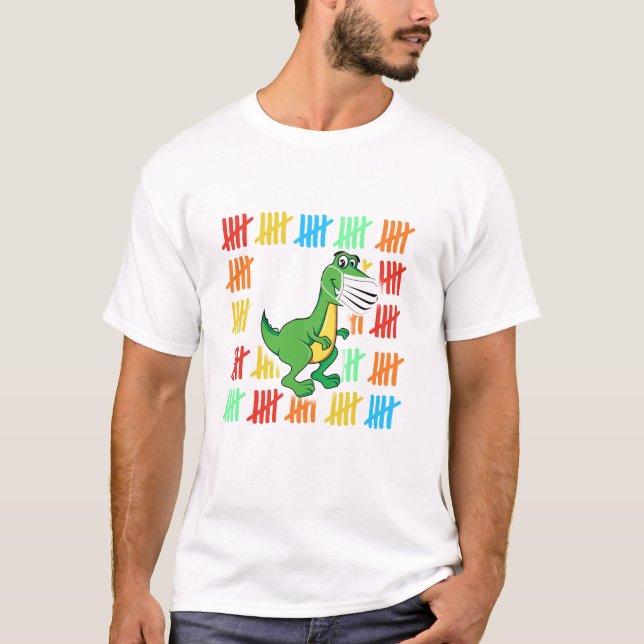 T Rex Dinosaur Mask Funny 100 skoldagar Shirt (Framsida)