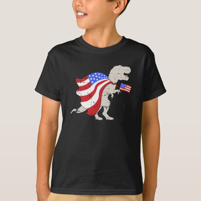 T-Rex dinosaur med American Independence day T Shirt (Framsida)