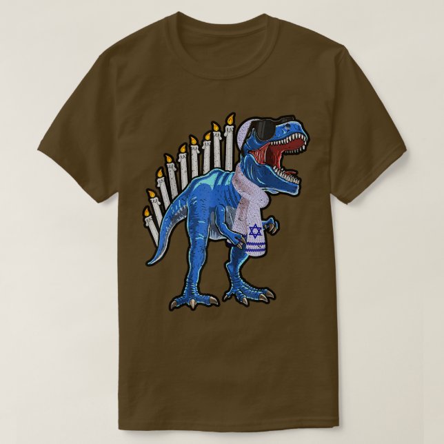 T-Rex Dinosaur Menorah Hanukkah Funny Helgdag Chan T Shirt (Design framsida)