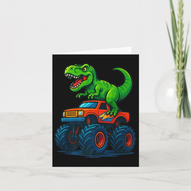 T-rex Dinosaur Monster Lastbil Boys Birthday Schoo Kort (Framsida)