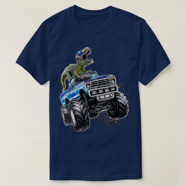 T Rex Dinosaur Monster Lastbil Patriotic Birthday  T Shirt (Design framsida)