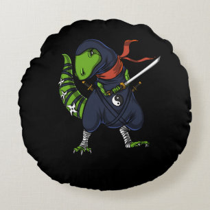 T-Rex Dinosaur Ninja Samurai Warrior Rund Kudde