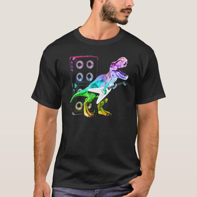 T Rex Dinosaur Och Gitarr Shirt (Framsida)