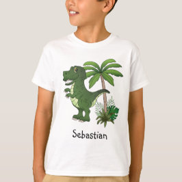 T-Rex-dinosaur och palmer med barnets namn T Shirt