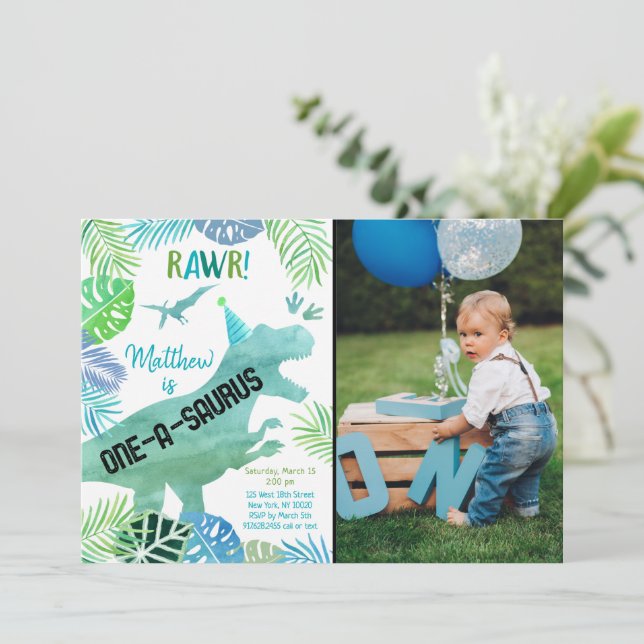 T Rex Dinosaur One-a-saurus Första födelsedag Inbjudningar (Stående Fram)
