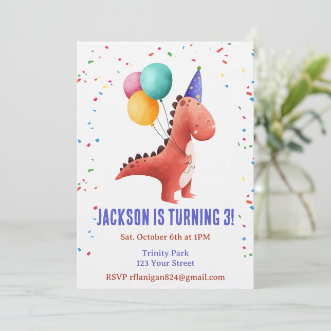 T-Rex Dinosaur Party Djurfödelsedagsinbjudan Inbjudningar (Stående Fram)