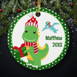 T-Rex Dinosaur Personlig Kids jul Julgransprydnad Keramik