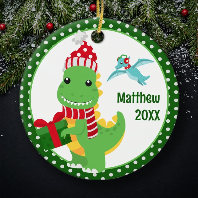 T-Rex Dinosaur Personlig Kids jul Julgransprydnad Keramik (Skapare uppladdad)