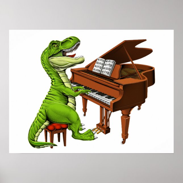 T-Rex Dinosaur Pianist Poster (Framsidan)