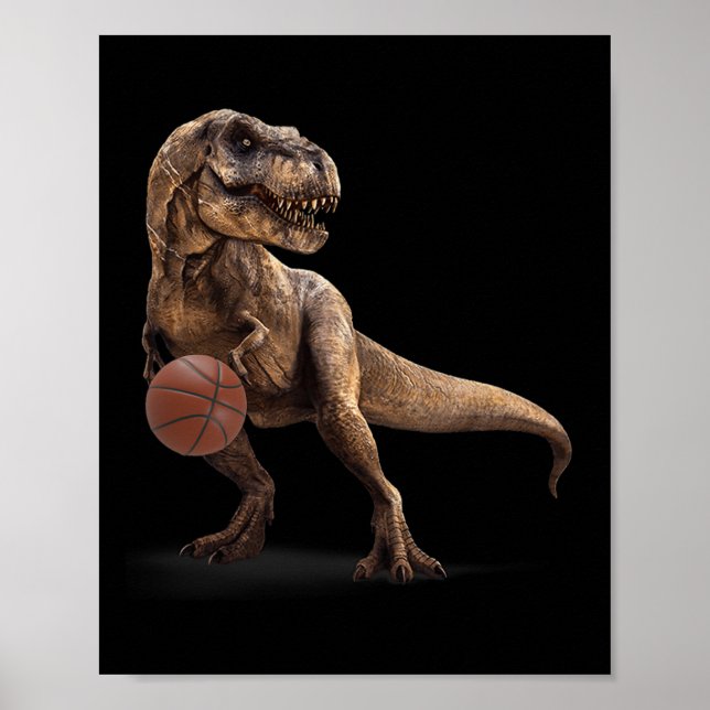 T Rex Dinosaur Playing Sketll Funny Dinosaur Hoops Poster (Framsidan)