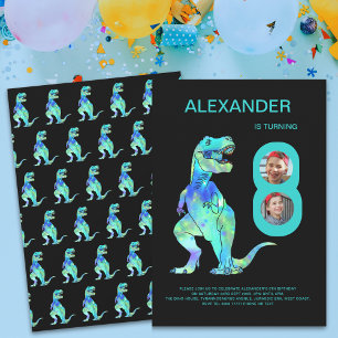 T-Rex Dinosaur Pojkar 8-års Födelsedagsfest Foto Inbjudningar