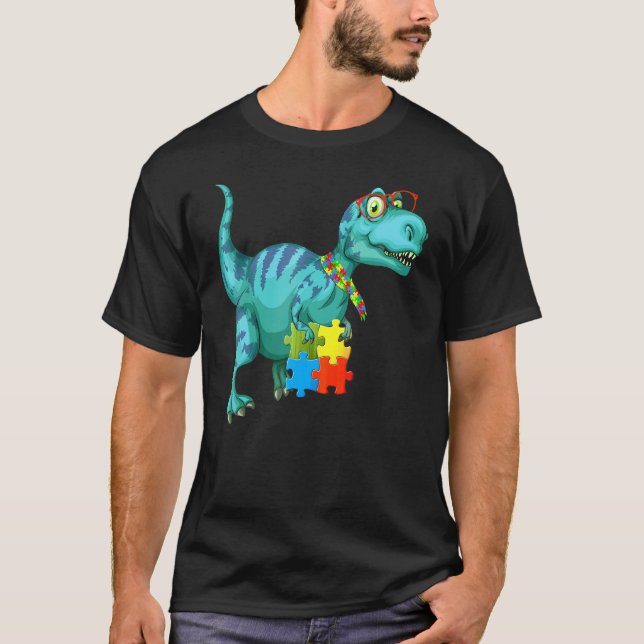 T Rex Dinosaur Pusselbit Autism Acceptans Shirt (Framsida)