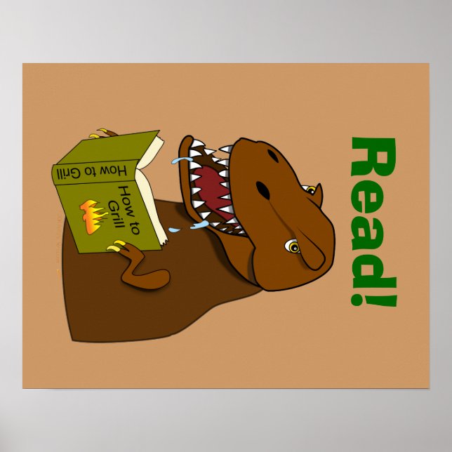 T Rex Dinosaur Reading Funny School Education Poster (Framsidan)