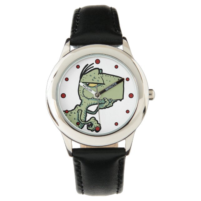 T-Rex Dinosaur Red Grönt Tecknad Kids Armbandsur (Framsida)